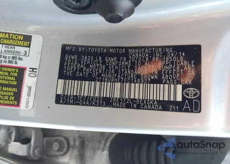 2014 Toyota Corolla S Plus из США, поврежденный, VIN 2T1BURHE7EC146927